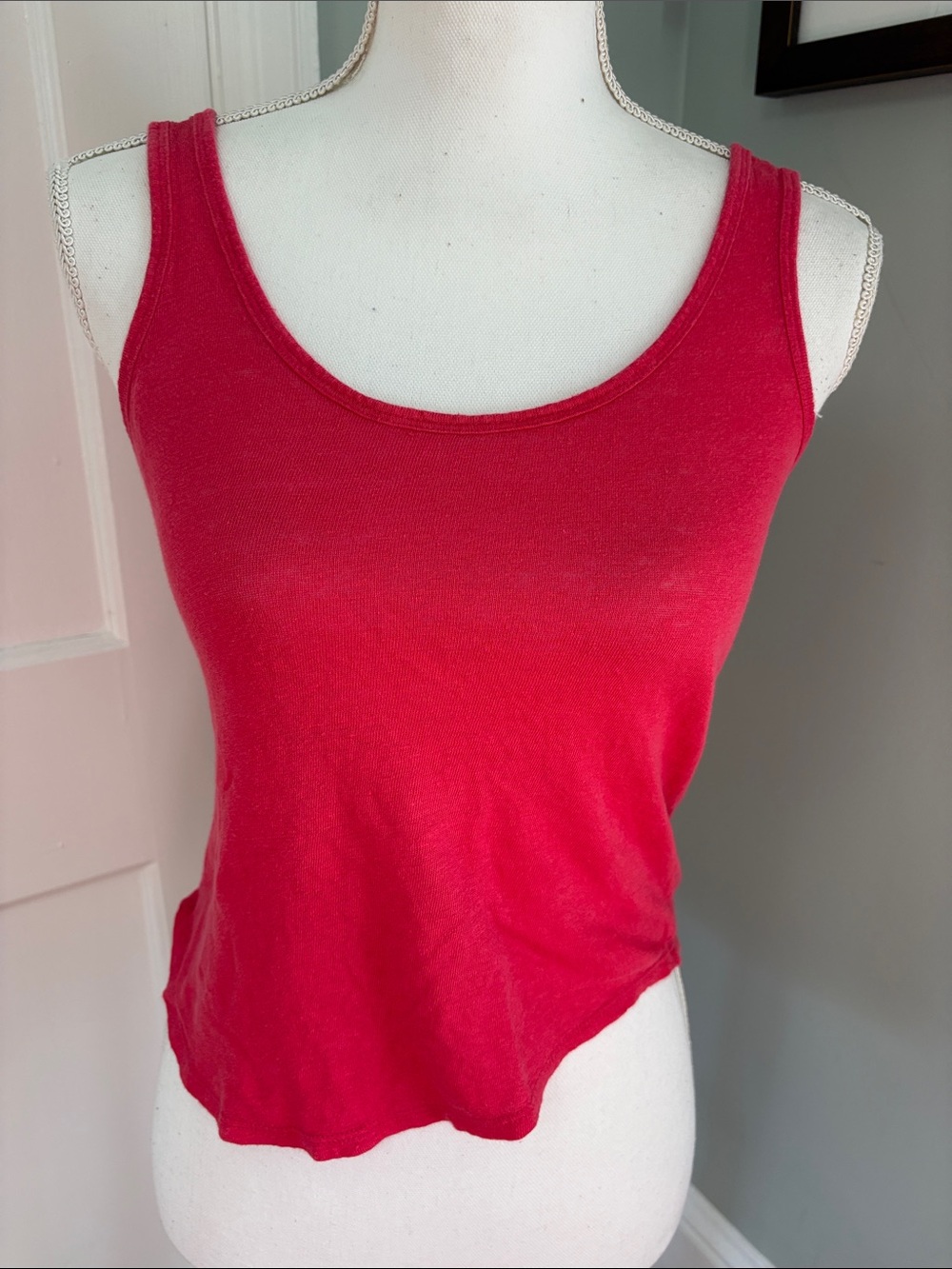 Banana Republic Bright Red Scoop Neck Cropped Asymmetrical Linen TankTop XSP